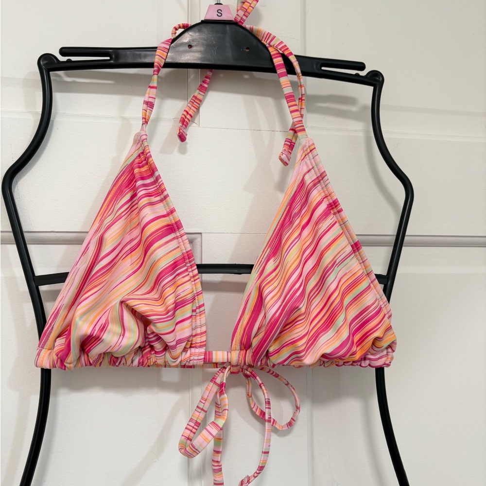 Wild & Fable Bikini Top Triangle Multicolor Striped Adjustable Colorful Neon
